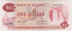 Банкнота. Гайана. 1 доллар 1966 - 1992 года. Тип 21f.