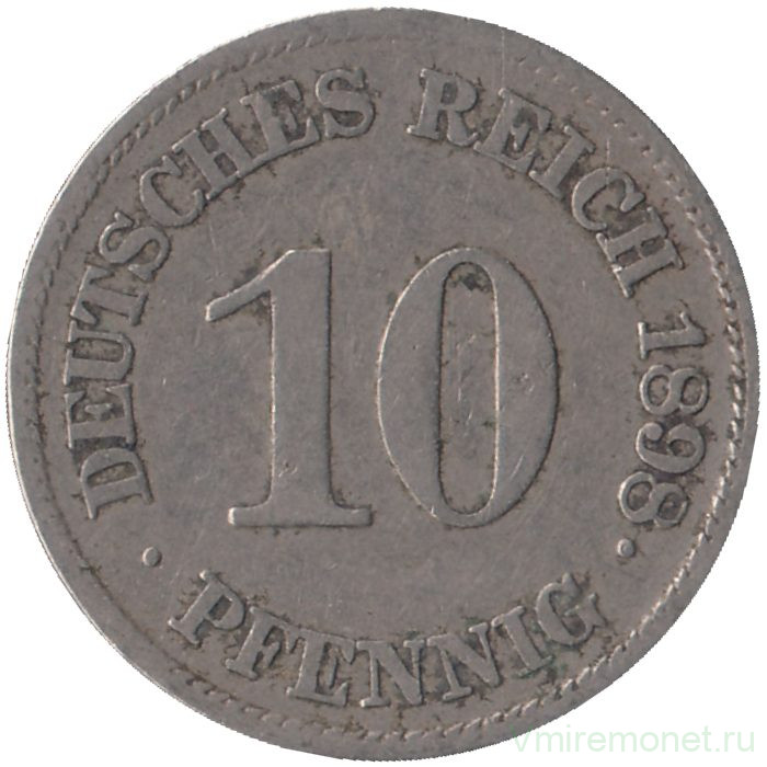 Монета. Германская империя. 10 пфеннигов 1898 год. (Е). 