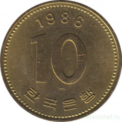 Монета. Южная Корея. 10 вон 1986 год.