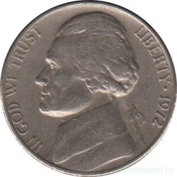 Монета. США. 5 центов 1972 год. 