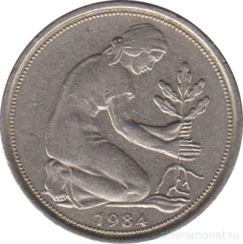 Монета. ФРГ. 50 пфеннигов 1984 год. Монетный двор - Гамбург (J).