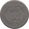 Монета. ФРГ. 2 марки 1972 год. Теодор Хойс. Монетный двор - Гамбург (J). рев.