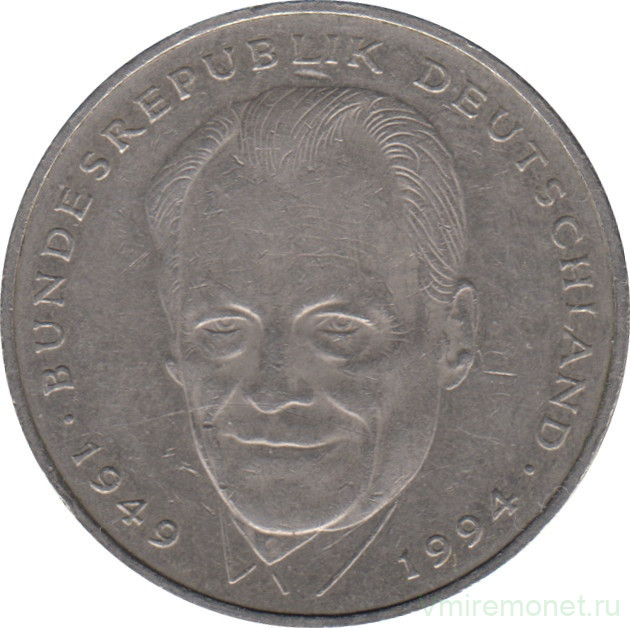 Монета. ФРГ. 2 марки 1994 год. Вилли Брандт. Монетный двор - Гамбург (J).