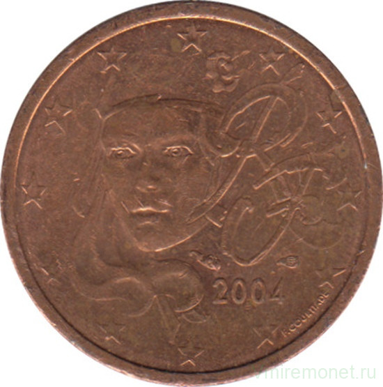 Монета. Франция. 2 цента 2004 год.