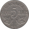 Монета. Канада. 5 центов 1927 год. ав.