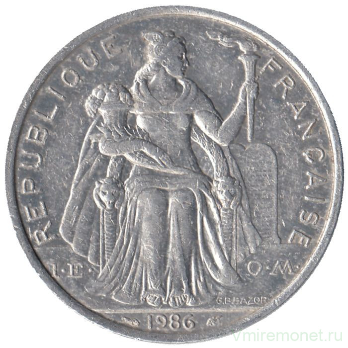 Монета. Французская Полинезия. 5 франков 1986 год. 
