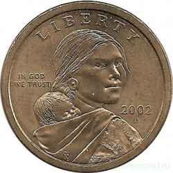 Монета. США. 1 доллар 2002 год. Сакагавея, парящий орел. Монетный двор D.