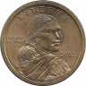 Аверс. Монета. США. 1 доллар 2002 год. Сакагавея, парящий орел. Монетный двор D.