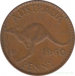 Монета. Австралия. 1 пенни 1960 год. Точка после "PENNY".