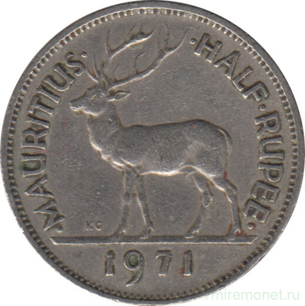 Монета. Маврикий. 1/2 рупии 1971 год.
