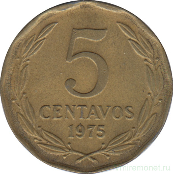 Монета. Чили. 5 сентаво 1975 год.