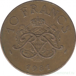 Монета. Монако. 10 франков 1981 год.