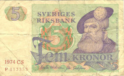 Банкнота. Швеция. 5 крон 1974 год. Тип 51c(3).