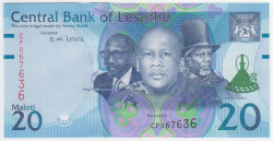 Банкнота. Лесото. 20 малоти 2024 год. Тип W27.