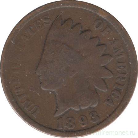 Монета. США. 1 цент 1893 год.