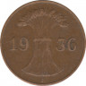 Монета. Германия. Веймарская республика. 1 рейхспфенниг 1936 год. Монетный двор - Гамбург (J). ав.