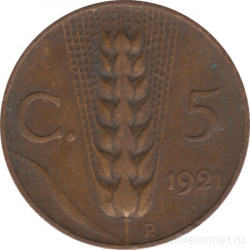 Монета. Италия. 5 чентезимо 1921 год.