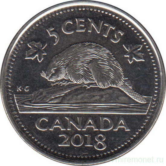 Монета. Канада. 5 центов 2018 год.