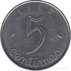 Монета. Франция. 5 сантимов 1962 год.