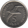 Монета. Фолклендские острова. 5 пенсов 1998 год. ав.