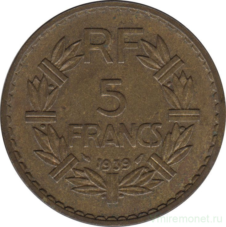 Монета. Франция. 5 франков 1939 год.