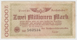 Банкнота. Германия. Веймарская республика. Немецкие железные дороги. 2 миллиона марок 1923 год.