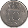 Монета. Нидерланды. 10 центов 1951 год. ав.