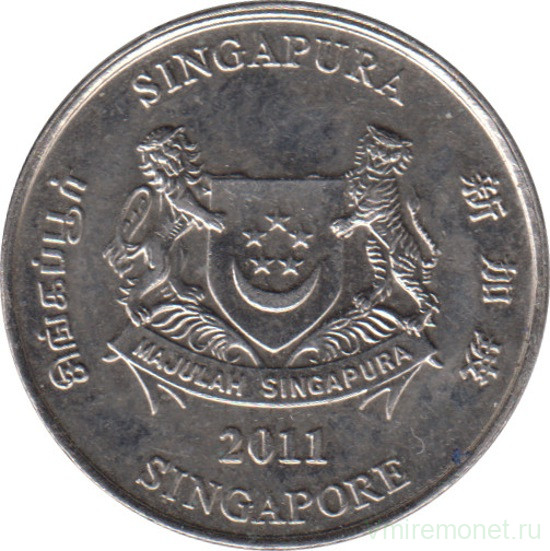 Монета. Сингапур. 20 центов 2011 год.