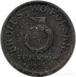 Монета. Польша. 5 фенигов 1918 год.