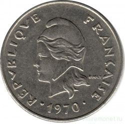 Монета. Новые Гебриды (Вануату). 20 франков 1970 год.  