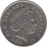 Монета. Новая Зеландия. 5 центов 2001 год. ав.