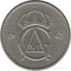 Монета. Швеция. 25 эре 1963 год.