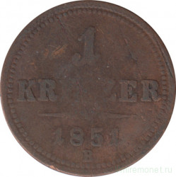 Монета. Австрийская империя. 1 крейцер 1851 год. B.