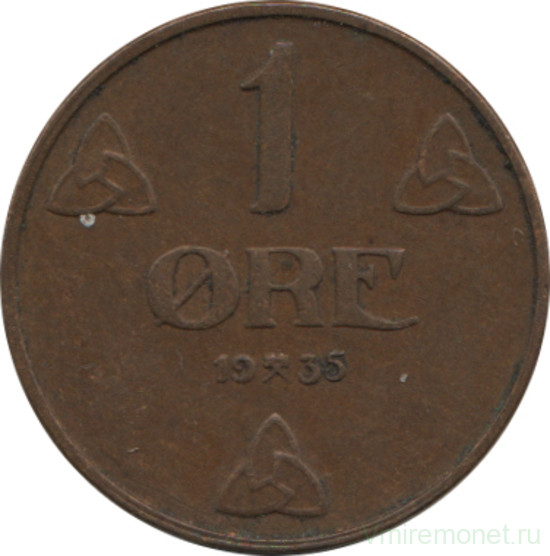 Монета. Норвегия. 1 эре 1935 год.