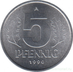 Монета. ГДР. 5 пфеннигов 1990 год.