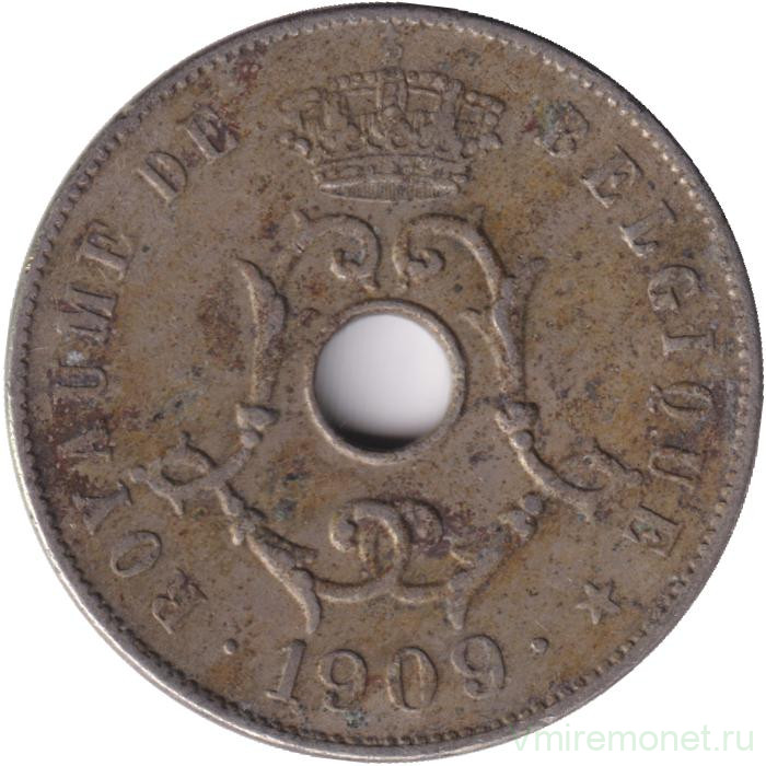 Монета. Бельгия. 25 сантимов 1909 год. BELGIQUE.