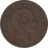 Монета. Испания. 5 сентимо 1877 год. ав.