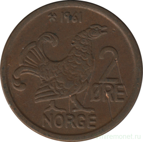 Монета. Норвегия. 2 эре 1961 год.