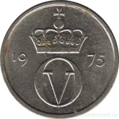 Монета. Норвегия. 10 эре 1975 год.