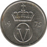  Монета. Норвегия. 10 эре 1975 год. ав.