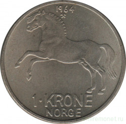 Монета. Норвегия. 1 крона 1964 год.