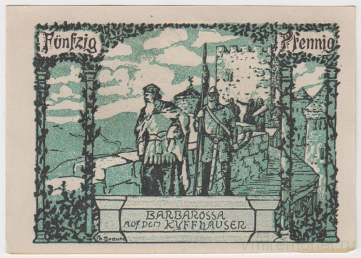 Бона. Нотгельд. Германия. Город Франкенхаузен. 50 пфеннигов 1921 год. Реверс 3. Вариант 373.1.а.3.