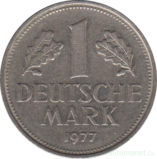 Монета. ФРГ. 1 марка 1977 год. Монетный двор - Гамбург (J).