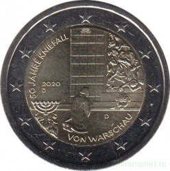 Монета. Германия. 2 евро 2020 год. 50 лет коленопреклонению в Варшаве (D).