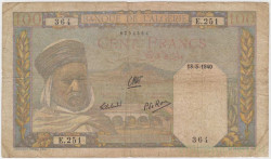 Банкнота. Алжир. 100 франков 1940 год. 18.05.1940. Тип 85.