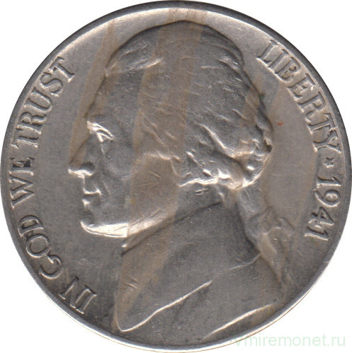 Монета. США. 5 центов 1941 год. Монетный двор S.