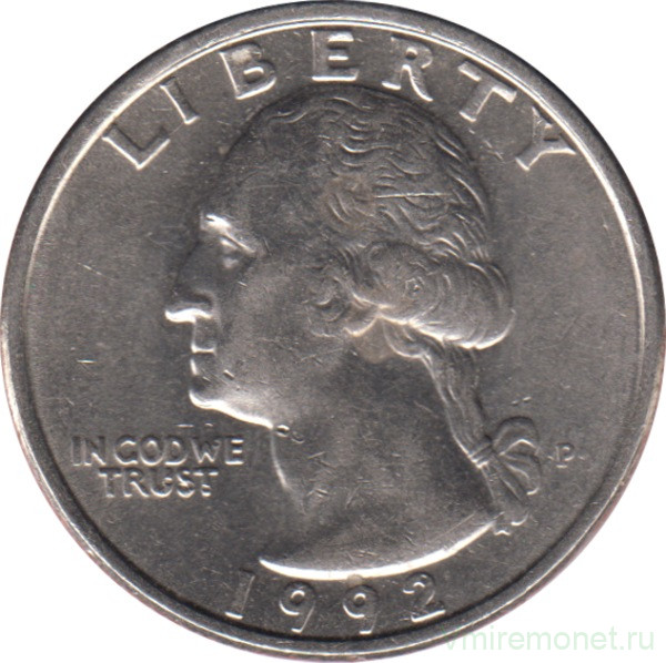 Монета. США. 25 центов 1992 год. Монетный двор P. 