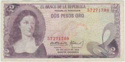 Банкнота. Колумбия. 2 песо 1972 год. Тип 413а.