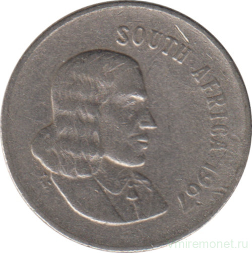 Монета. Южно-Африканская республика (ЮАР). 5 центов 1967 год. Аверс - "SOUTH AFRICA".