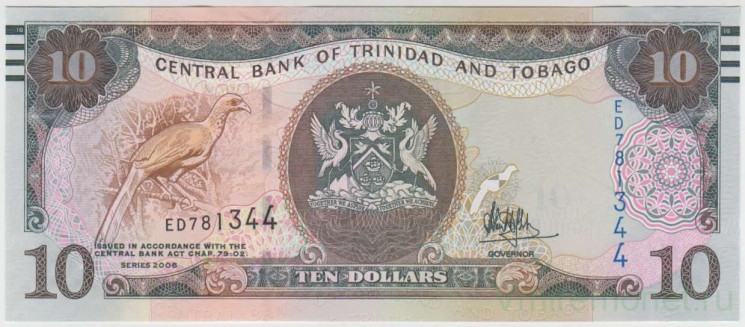Банкнота. Тринидад и Тобаго. 10 долларов 2006 год. Тип 57b.